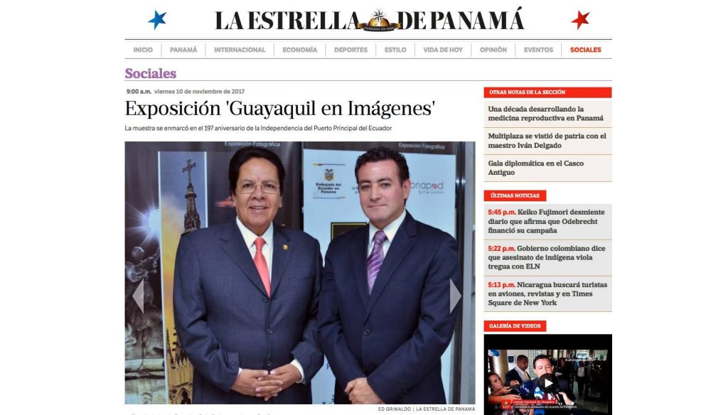 La Estrella de Panamá news article titled Exposición Guayaquil en Imágenes showing two men in suits